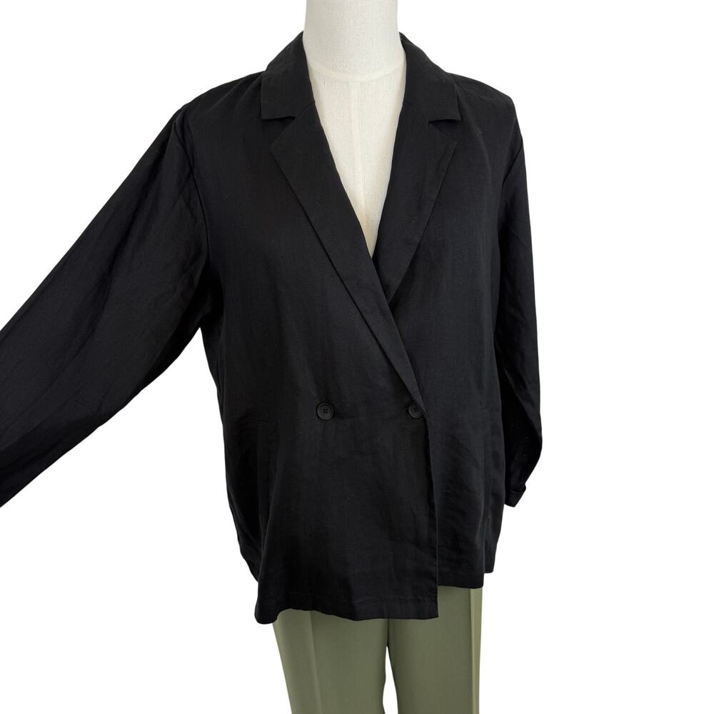 Eileen Fisher Organic Linen Notch Lapel Blazer Jacket Black XL NWT